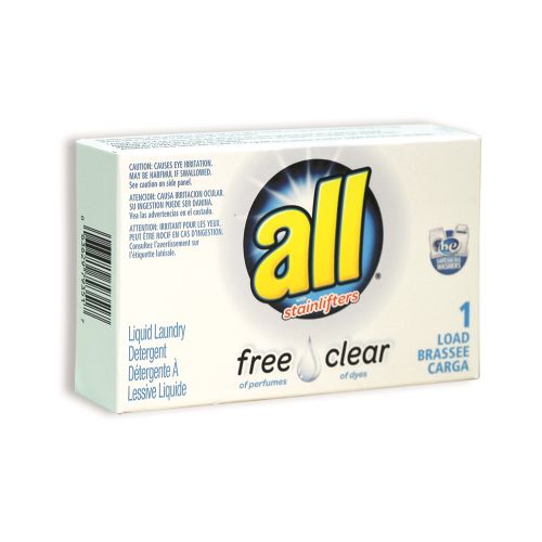 All® Free Clear "HE" Liquid Detergent 1 load pouch, 1.6 oz packet/box - Single Use Coin-Vending